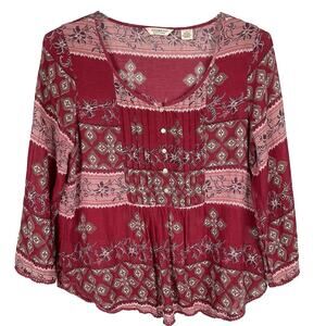 Denim & Supply Ralph Lauren Popover Top Women Size L Red Boho Prairie Hippie Y2K